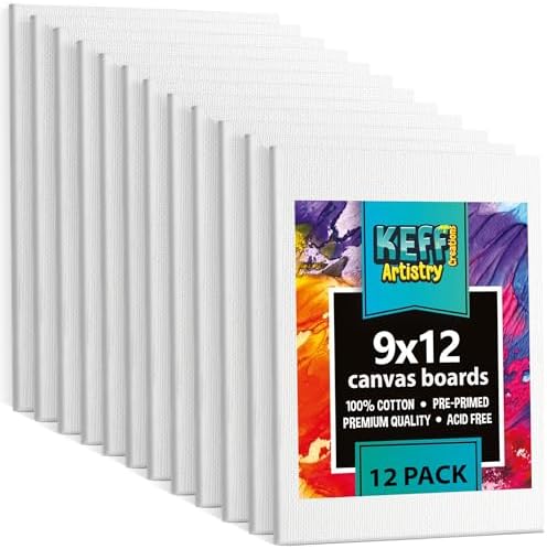 KEFF 12-Pack Bulk Canvas Boards, 9x12 Canvas for Acrylic, Oil, Watercolor, Tempera - 100% Cotton Primed Painting Canvas by KeffCreations