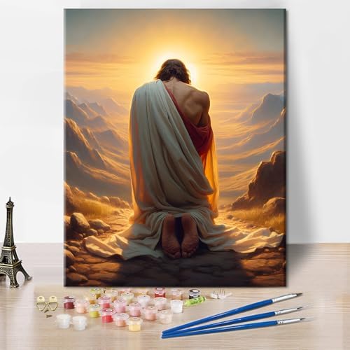 TUMOVO Adults Paint by Numbers Kit Jesus Praying to God Religious Paint by Numbers for Adults Christian Faith Inspired DIY Canvas Art Spiritual Home Decor Gift Acrylic 16x20 Inch by TUMOVO
