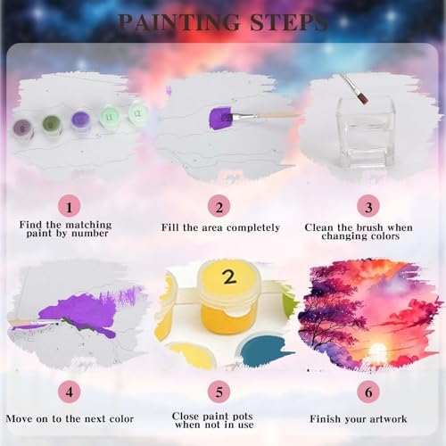 Alptiny Paint by Numbers Kit for Adults Beginner, Sunset Lake Landscape Paint by Number Kits on Canvas, Scenic DIY Oil Painting Kit for Home Decor & Gift, 16x20 Inch - Image 7