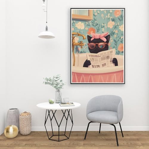pchmcu Black Cat Paint by Number for Adults,Funny Animal in Bathroom Painting by Numbers,DIY Acrylic for Beginners Unframed,Easy Paint by Numbers Adults on Canvas for Decor 16x20inch - Image 2