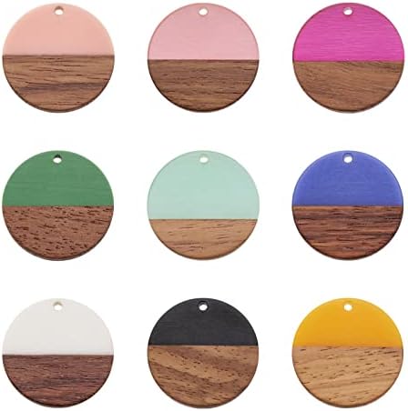 FASHEWELRY 18Pcs Flat Round Wood Resin Earrings Charms 28.5mm Mixed Color Round Wooden Earring Blanks Charms Dangle Wooden Earring Findings for Jewelry Making by FASHEWELRY