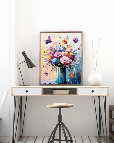 5DDIYART Butterfly Flower Paint by Numbers for Adults Beginner, Paint by Number Kits on Canvas, Paint by Easy Acrylic Oil Painting Home Wall Decor 16x20inch - Image 2