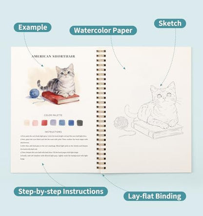 Watercolor Workbook with 12 Animal Patterns, 50 Colors Watercolor Paint Set - Image 5