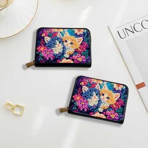 Santiway DIY Diamond Art Painting Kit - PU Leather Credit Card Holder Wallet & Coin Purse with Cat Pattern, Zipper Organizer 4.33x3.14in for Adults​ - Image 3