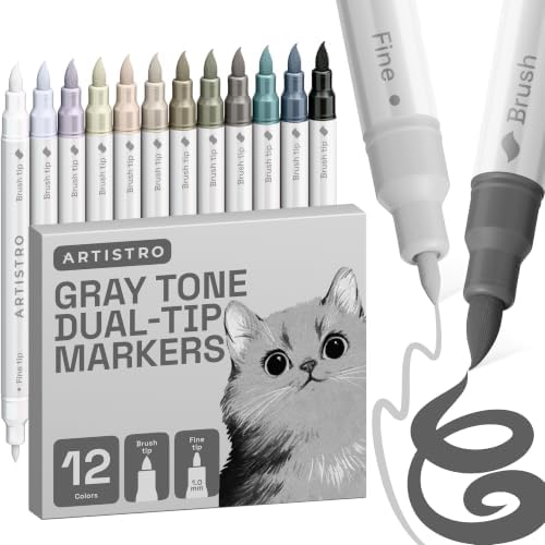 ARTISTRO 12 Gray Tones Dual-Tip Acrylic Paint Marker Pens for Drawing by ARTISTRO