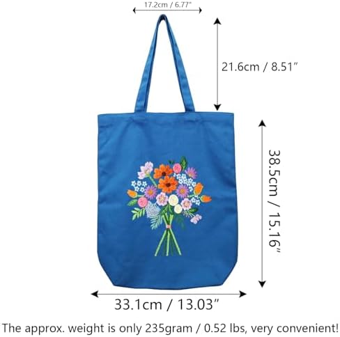 CREAWONDER Canvas Tote Bag Embroidery Kit with Pattern for Beginners, Arts and DIY Embroidery Crafts Kits for Adults, Include Instructions, Thimble, Embroidery Hoops, Color Threads and Tool - Image 6