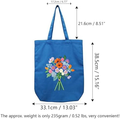 CREAWONDER Canvas Tote Bag Embroidery Kit with Pattern for Beginners, Arts and DIY Embroidery Crafts Kits for Adults, Include Instructions, Thimble, Embroidery Hoops, Color Threads and Tool - Image 6