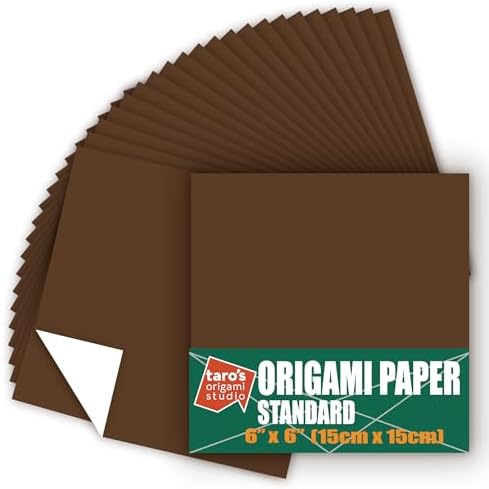 [Taro's Origami Studio] Standard 6 Inch One Sided Single Color (Dark Brown) 50 Sheets (All Same Color) Square Easy Fold Premium Japanese Paper for Beginner (Made in Japan) by TAROSORIGAMISTUDIO