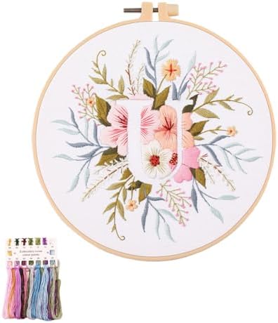 artcici Embroidery Kits Plant Flower Leaf English Letter Patterns for Beginners Adults, Full Range Embroidery Starter Kits Cross Stitch Needlework Supplies (Letter U) by Unknown