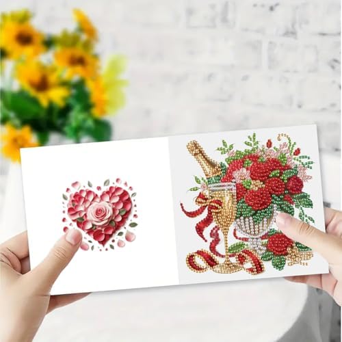 jinglinhh 6pcs Valentine's Day Rose Flower Champagne Tulip Coffee Diamond Art Painting Greeting Cards with Envelopes, DIY Card Making Kits for Adults, Diamond Art Postcards Holiday Cards Craft Gifts - Image 6