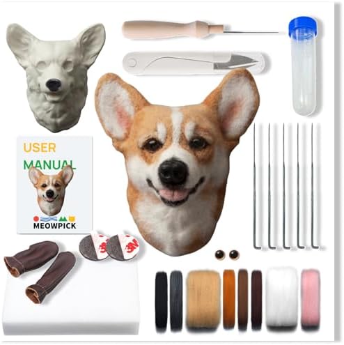 MeowPick Dog Head Needle Felting Kit with Upgraded Breed-Specific Mold - Complete DIY Wool Felting Starter Set for Beginners (Corgi) by MEOWPICK