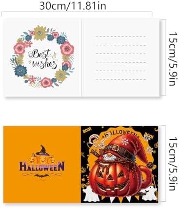 jinglinhh 6pcs Diamond Art Painting Halloween Pumpkin Chocolate Drink Gnome Greeting Cards with Envelopes, DIY Card Making Kits for Adults, Diamond Art Postcards Holiday Cards Craft Gifts - Image 2