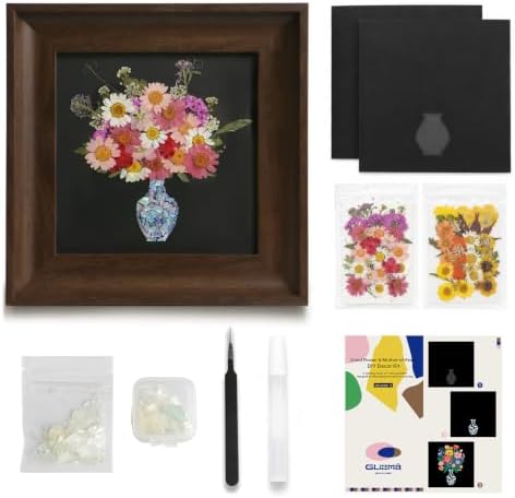 Framed Dried Flower DIY Craft Kit with Mother of Pearl Inlay, Pressed Flower Art Kit with Wooden Frame, Handmade Floral Wall Decor & Gift for Adults and Beginners by Glizma