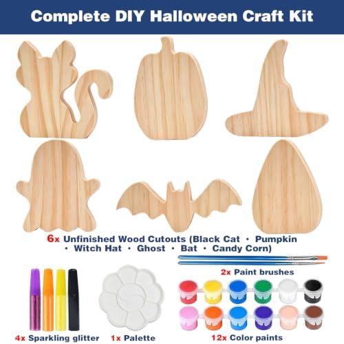 Halloween Wooden Painting Kit, 6 DIY Paintable Wood Cutouts Ornaments - Image 5