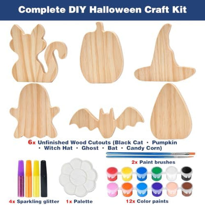Halloween Wooden Painting Kit, 6 DIY Paintable Wood Cutouts Ornaments - Image 5