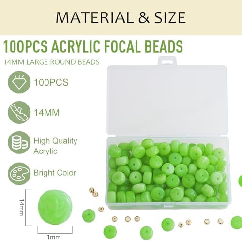 100Pcs 14mm Large Acrylic Beads for Jewelry Making, Chunky Marbled Round Focal Beads Bulk Set with Spacer Beads for DIY Bracelets Necklaces Keychains Bag Charms (Green) - Image 4