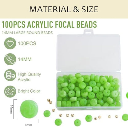 100Pcs 14mm Large Acrylic Beads for Jewelry Making, Chunky Marbled Round Focal Beads Bulk Set with Spacer Beads for DIY Bracelets Necklaces Keychains Bag Charms (Green) - Image 4