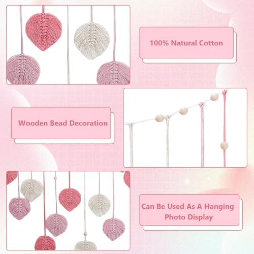 INFUNLY DIY Macrame Leaves Wall Hanging for Valentine's Day Boho Wall Hanging Heart Hand-Woven Feather Macrame Wall Decor Leaf Hanging Photo Display Leaf Tapestry for Nursery Bedroom Living Room - Image 3