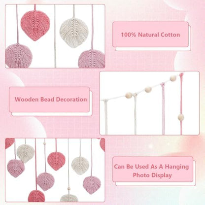 INFUNLY DIY Macrame Leaves Wall Hanging for Valentine's Day Boho Wall Hanging Heart Hand-Woven Feather Macrame Wall Decor Leaf Hanging Photo Display Leaf Tapestry for Nursery Bedroom Living Room - Image 3