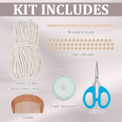 FREEBLOSS Boho Macrame Wall Hanging Kit Woven Tassel Tapestry DIY Cotton Rope Decoration Macrame Kit with Instructions for Adults Beginners, 40cm/15.7" Wide - Image 2