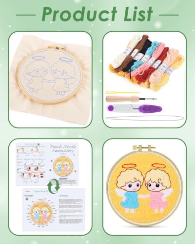 ERKOON Punch Needle Kit Beginners Adults, Zodiac Easy Embroidery Set for Starter Art Craft, Needling Punching Project with Patterns, Tools, Yarns, Hoop, Instruction (Gemini) - Image 2
