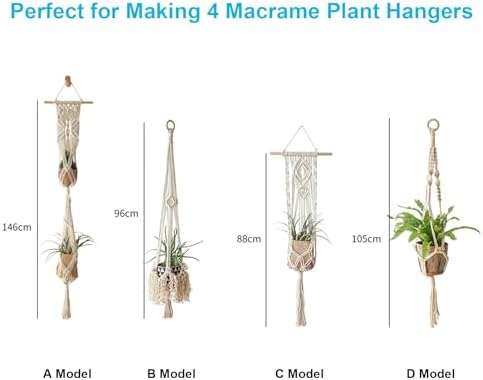 Hdviai Macrame Plant Hanger Kit, 3mm x 220Yards Cord for Adult Beginners DIY Macrame Wall Hanging Kit, with 2Pcs Wooden Dowels + Beginner's Manual + Soft Ruler+ Five Wooden Beads - Image 3