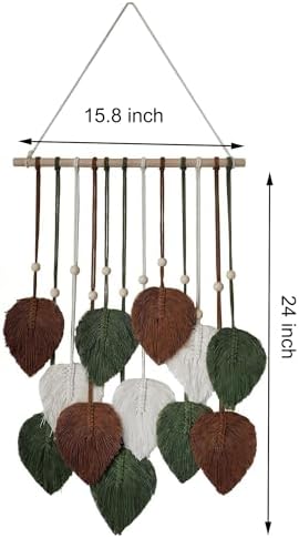 Zqyxiehuo DIY Macrame Leaf Wall Hanging Beginners Boho Wall Leaf Tapestry Kit Handmade Woven Tapestry Feather Wall Hanging DIY Macrame Kit for Adults Birthday Gift 15.8"(Green,Brown) - Image 4