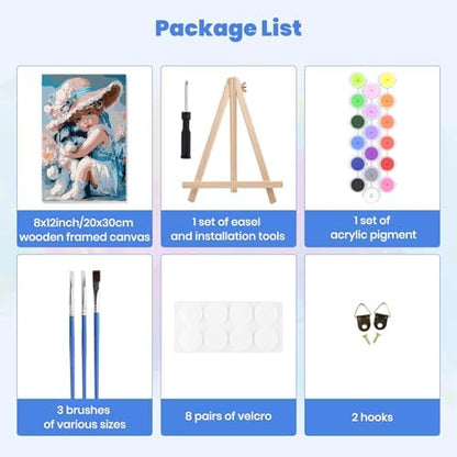 MXJSUA Girl and Dog Paint by Numbers Kit with Frame for Adults, Easy Beginners Paint by Number on Canvas with Easel, Acrylic Number Painting Craft Gifts for Home Decor, 8x12 inch - Image 7