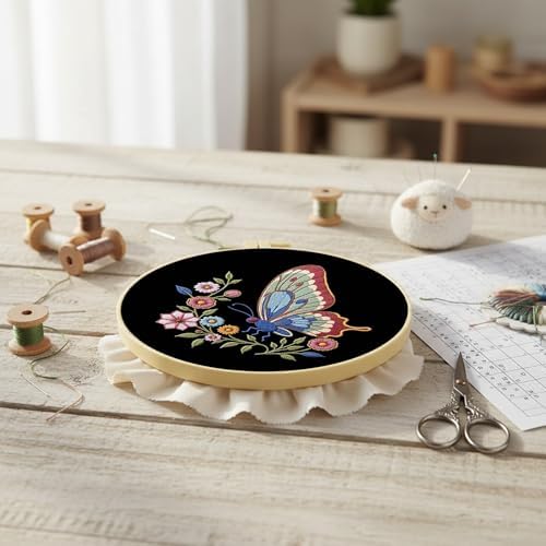 FRANDEK DIY Flower Butterfly Stamped Embroidery Kit with Hoop for Adults - Image 6