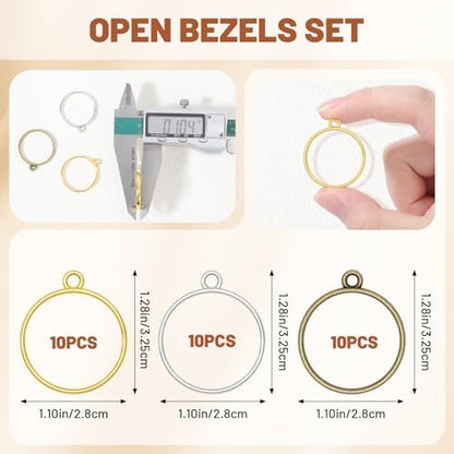 Gartful 30PCS Open Back Bezel for Resin, Hollow Frame Pendants for Resin Casting, DIY Jewelry Making Supplies, Round Shape - Image 2