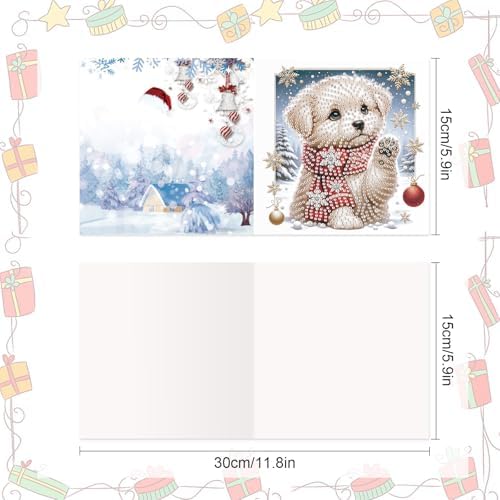 MVVMTOP 8pcs Diamond Painting Greeting Cards- Christmas Puppy & Halloween Kitten Cards for Blessings and Wishes, Special Shape Crystal Partial, Paper Material, DIY Gifts for Christmas Day Halloween - Image 2