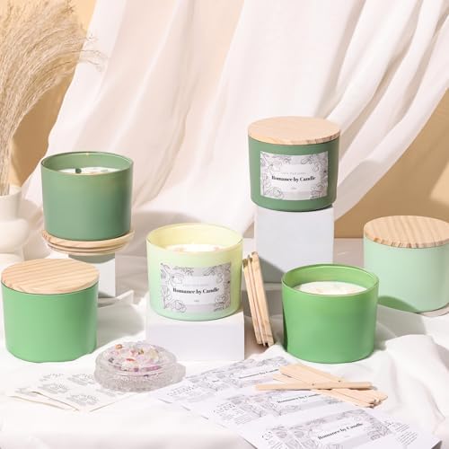6 Pcs 12oz Assorted Green Glass Candle Jars with Lids & Crystal Rocks - Image 4
