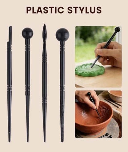 36PCS Clay Tools Kit, Pottery Tools and Ceramic Sculpting Tools Set with Brushes for Carving, Shaping, Molding, Craft & DIY Handmade Projects - Image 3