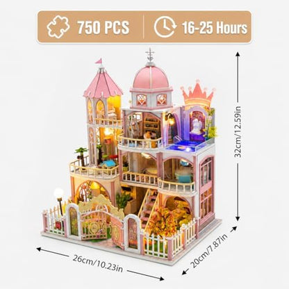 DIY Book Nook Kit with LED Light, Miniature Dollhouse, 3D Wooden Puzzle, Bookshelf Insert Decor Craft Gift (750 PCs Windsor Castle) - Image 2
