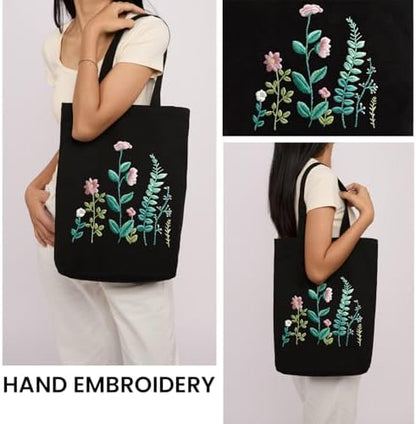 CREAWONDER Canvas Tote Bag Embroidery Kit with Pattern for Beginners, Arts and DIY Embroidery Crafts Kits for Adults, Include Instructions, Embroidery Hoops, Color Threads and Tool - Image 2