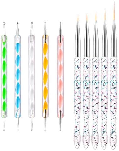Nail Dotting Tools Kit - 10 Pcs, 5 Double-end Tools, 5 Nail Liner Brushes by NailArtTools