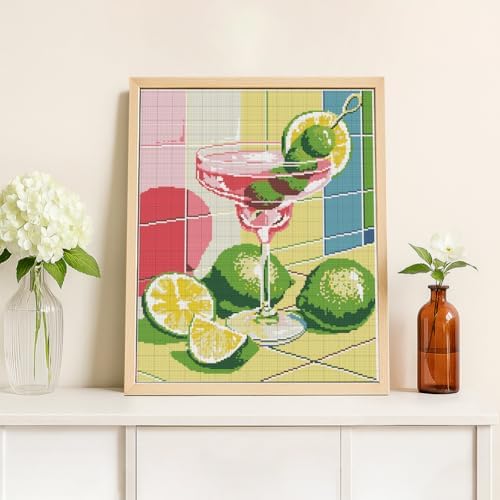 FREEBLOSS 11CT Cocktail Stamped Cross Stitch Kits Full Embroidery Kits with Instruction Cross Stitch Wall Hanging Kit for Needlepoint Adults Wall Art Decoration 16x20in/40x50cm - Image 6
