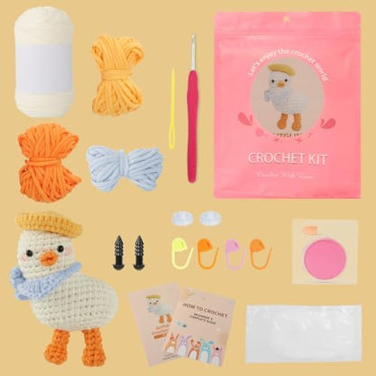 Autglint Duck Crochet Kit for Beginners Adults & Kids, Amigurumi Learn to Crochet Starter Kit with 4K Step-by-Step Video Tutorials, Includes Pre-Started Yarn, Crochet Hooks & Accessories - White Duck - Image 3