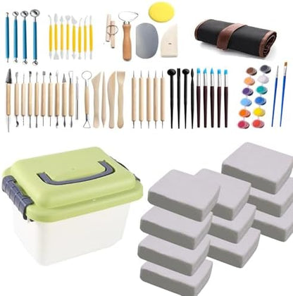 12 lb White Natural Air-Dry Clay + 52 pcs Pottery Tools + Storage Box,Ideal for Wheel Throwing,Hand Building,Sculpting;Great for All Skill Levels (12lb+Tools(52pcs)+Box, White) by WABAFL