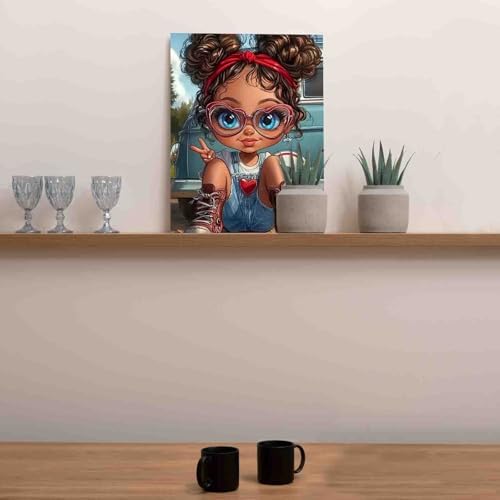 DIY Paint by Numbers for Adults African America Girl Painting Acrylic Paint DIY Digital Oil Painting Cute little Girl Painting Kits Vintage Car Canvas Art Living Room Decor 16x20 Inch（Without Frame - Image 4