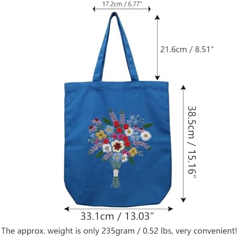 CREAWONDER Canvas Tote Bag Embroidery Kit with Pattern for Beginners, Arts and DIY Embroidery Crafts Kits for Adults, Include Instructions, Thimble, Embroidery Hoops, Color Threads and Tool - Image 6
