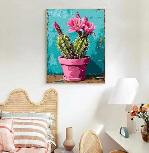 Mrnsiet Paint by Number for Adults Beginners, Easy Cactus Paint by Numbers Kits on Canvas, DIY Cactus Oil Painting Kits Adults' Paint-by-Number Kits for Home Wall Decor 16x20 Inch - Image 4