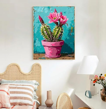Mrnsiet Paint by Number for Adults Beginners, Easy Cactus Paint by Numbers Kits on Canvas, DIY Cactus Oil Painting Kits Adults' Paint-by-Number Kits for Home Wall Decor 16x20 Inch - Image 4