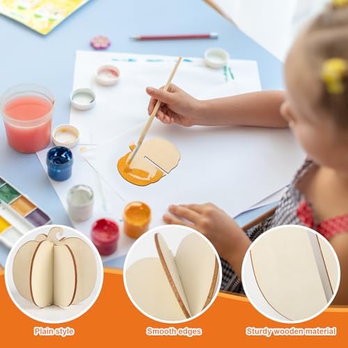 COCHIE DIY Fall 3D Pumpkins Wood Crafts to Paint, Paintable Unfinished Wooden Slices for Craft, Pumpkin Cutouts Ornaments for Painting Decorations (24 PCS) - Image 3