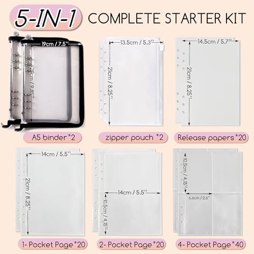 5-in-1 Sticker Organizer Book Reusable A5 Storage Binder with 220 Pockets,10 Release Papers, Zipper Album Sticker Collecting Display Keeper (Black, Pack of 2) - Image 2
