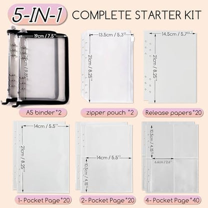 5-in-1 Sticker Organizer Book Reusable A5 Storage Binder with 220 Pockets,10 Release Papers, Zipper Album Sticker Collecting Display Keeper (Black, Pack of 2) - Image 2
