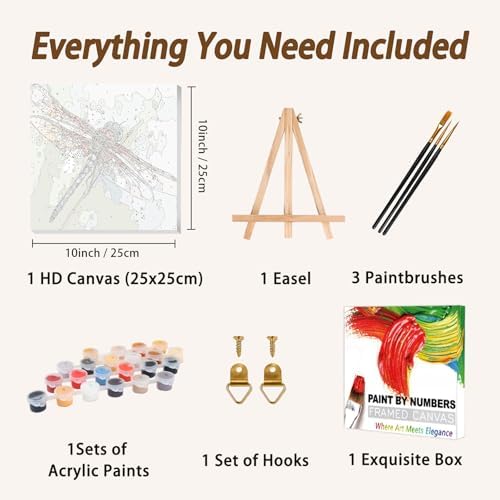 AUKELHJ Framed Paint by Numbers Kit for Adults, Dragonfly, 10x10 inch - Image 5