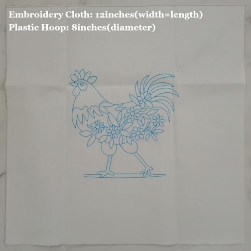 Esffaci Embroidery Starter Kit for Adult Beginner with Funny Rooster Flowers Pattern Hand Embroidery Set with Cloth Hoop Needle Threader Floss and Instruction - Image 4