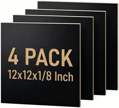 4 Pack Black Basswood Sheets for Crafts, 12"x12"x1/8" (3mm) Unfinished Plywood for Laser Cutting & Engraving, DIY Ornaments & Architectural Models by Creatorally