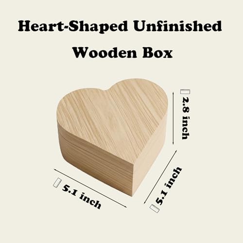 Heart-Shaped Unfinished Wooden Box with Lid, Natural Pine Wood DIY Craft Storage Box for Jewelry, Gift, and Valentine's Day Decoration, Unpainted Wooden Keepsake Box, 5.1x5.1x2.8 Inch - Image 5